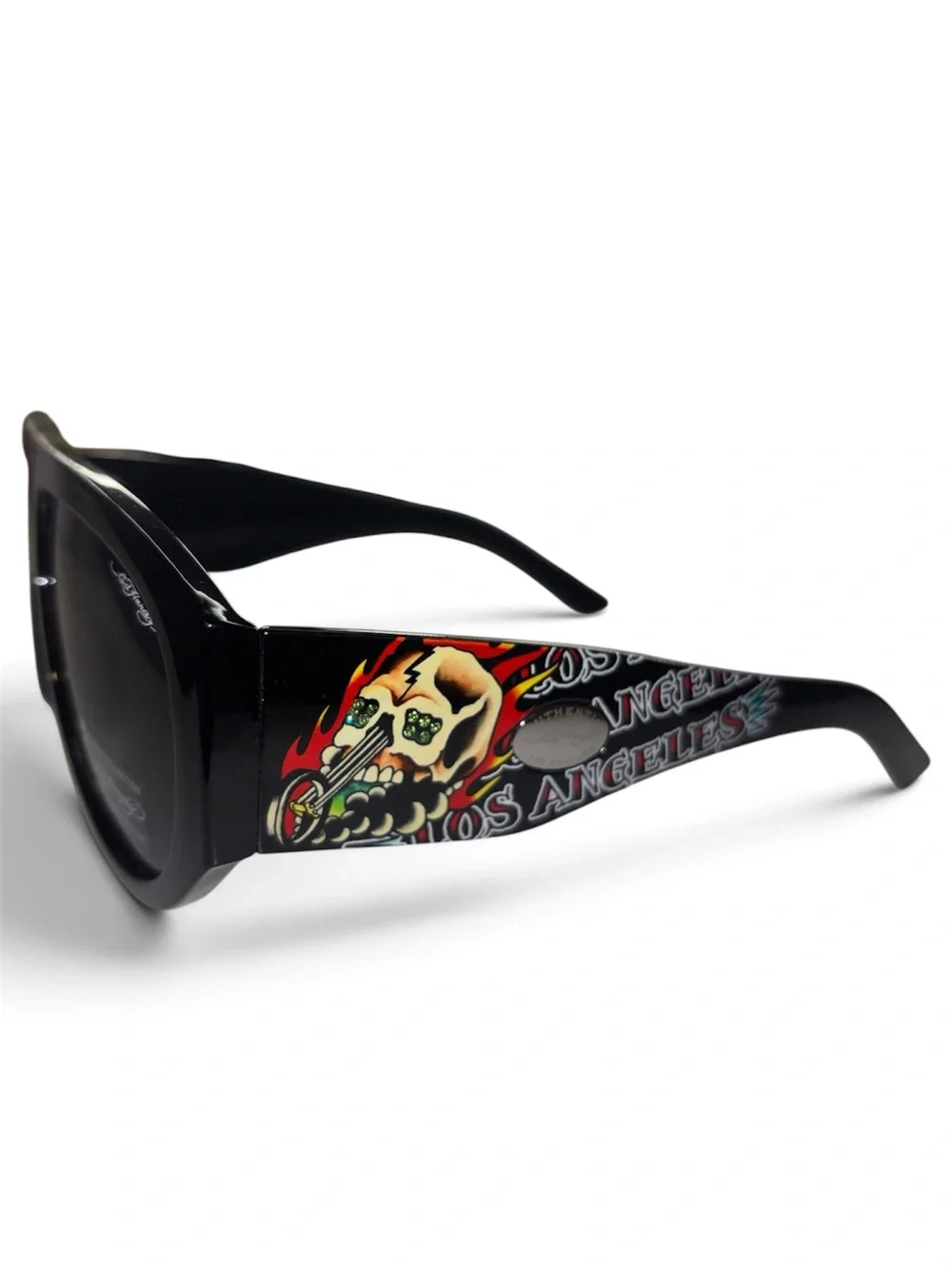 Ed Hardy Black Sunglasses with Skull & Flame Temple Graphics